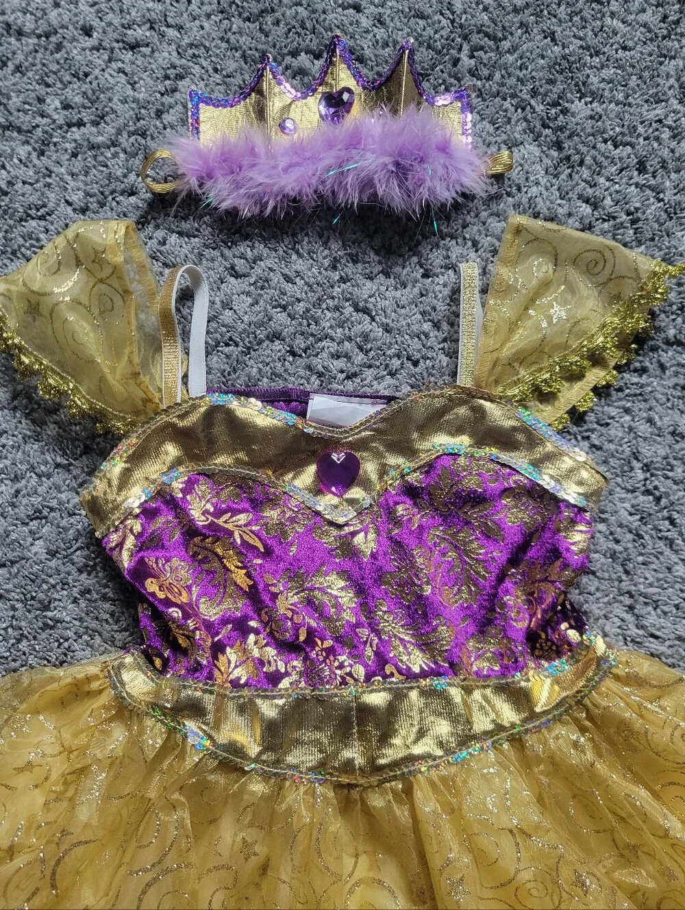 Gold & Purple Princess Costume Dress with Tiara Size 3+ Halloween